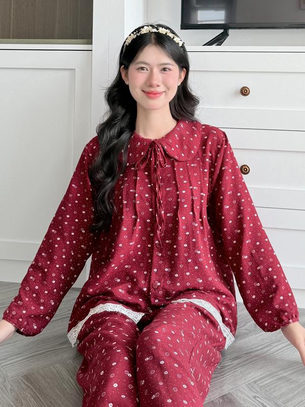 HỎA TỐC HN Bộ Đồ Ngủ BY CHANN SP13 áo dài quần dài họa tiết dễ thương chất liệu đũi mềm có size đến 80kg