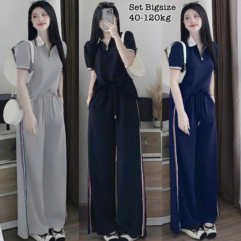 Thời Trang Bigsize - Set Bộ Dài Thun Tăm Bigsize Cổ Dệt umi Form Thể Thao Có Khóa Kéo Che Giấu Bụng Hot Hit cổ bẻ Nữ Chuppy Cao Cấp Thích Hợp Đi LÀm, Đi Chơi Đều Xinh Đẹp Sang Trọng Dễ Thương Giá Rẻ 40-95kg 2502 - Én Nhỏ Có Bigsize Nhung Đen Voi Kem
