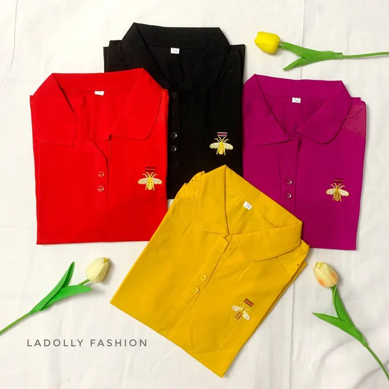Ladolly - Kaos Import Wanita Kerah Bee Atasan 0