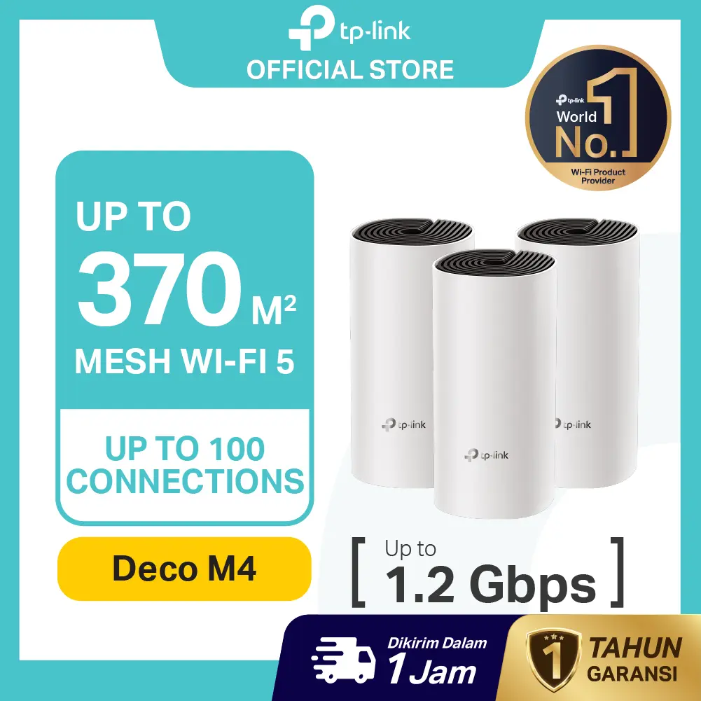 TP-Link | Deco M4(1/2/3 Pack) | Mesh WiFi | AC1200 | WiFi 5 | Router WiFi Mesh | Dual Band | Gigabit | Deco Mesh | WiFi Rumah | Internet Cepat | Coverage Luas | Original | Garansi Resmi | Baru | Promo | Murah