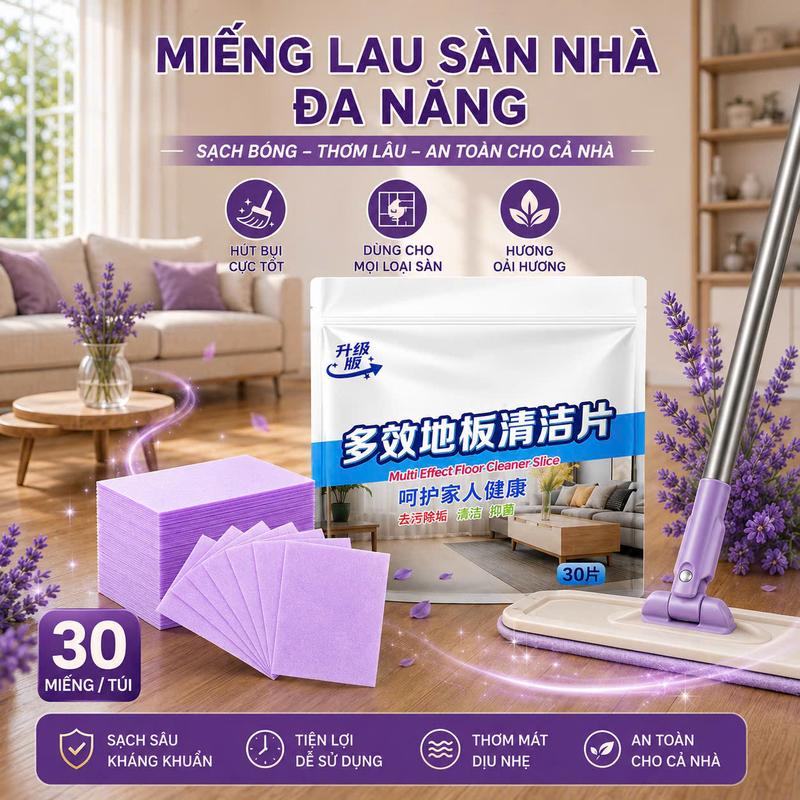Túi Lau Sàn Đa Năng Tan Nhanh Trong Nước-30 Miếng/Túi Miếng Lau Sàn Nhà Khử Khuẩn Tẩy Rửa Mạnh Lau Đa Loại Sàn An Toàn Hiệu Quả A0