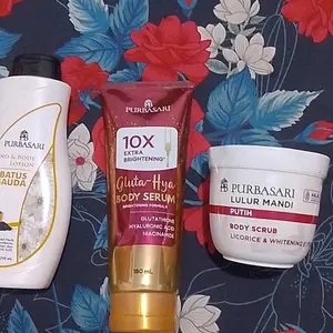 [GET 3] Purbasari Lulur Mandi Putih 200gr + Body Serum Gluta Hya 180ml + Hand & Body Lotion Habbatusauda 200ml