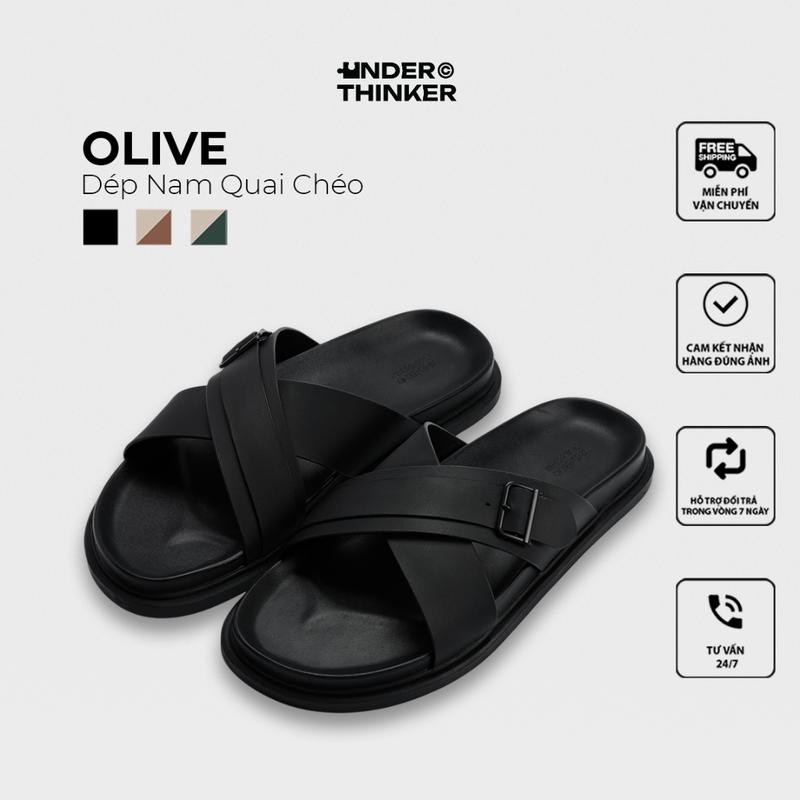 Dép Da Microfiber OLIVE Hai Quai Ngang Nam Nữ Chống Trượt Có Khoá Cài | MIDORI…