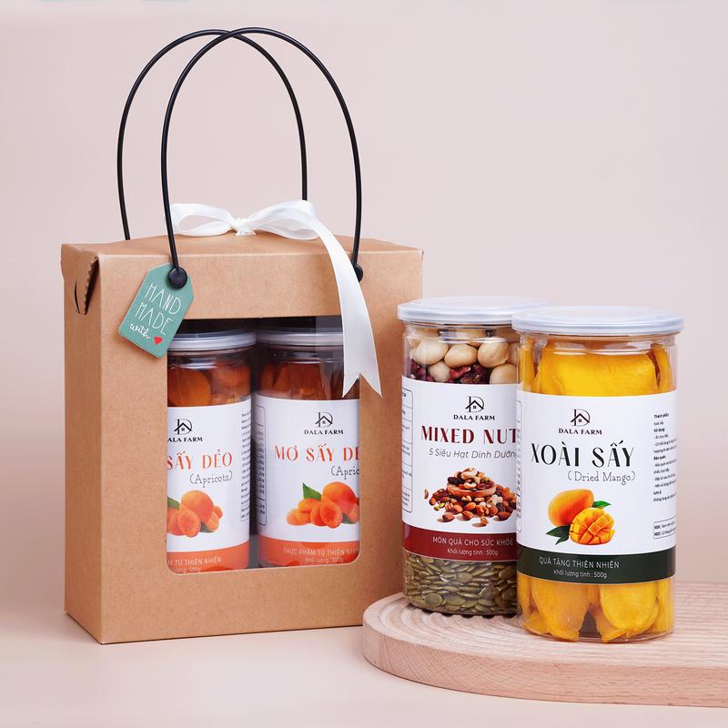 [Quà Tặng 20/10 - Tặng Thiệp] Set Quà Dinh Dưỡng DALA, Túi Quà Trái Cây Sấy, Bánh & Hạt Tự Chọn DL0086