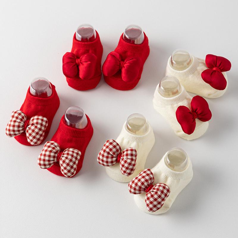 Tất Em Bé Gái Thiết Kế Nơ Dễ Thương Được Làm Bằng Bông Mềm Mại Thoáng Khí Chống Trượt Thích Hợp Cho Trẻ Sơ Sinh Và Trẻ Mới Biết Đi Tất Đi Trong Nhà Hoàn Hảo Cho Giáng Sinh Và Năm Mới