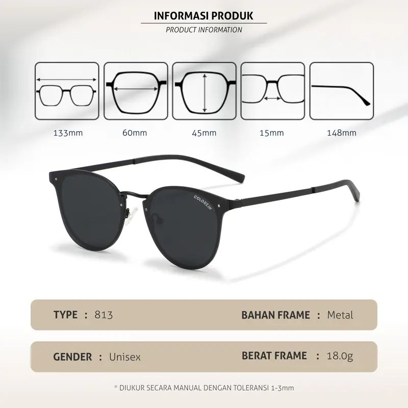 Kacamata Hitam Sunglasses Fashion Korean Style Pria Wanita Lensa UV400 Polarized Bentuk Oval Bahan TR-90 & Metal Colore.In Eyewear 813 4