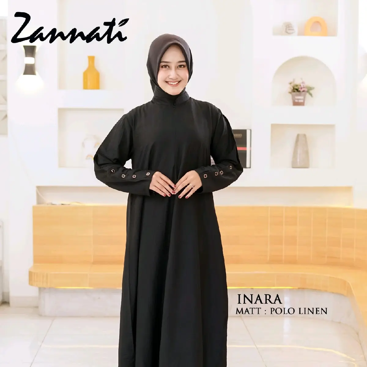 Zannati Gamis Wanita Dewasa Inara Polo Linen Dewasa Syari