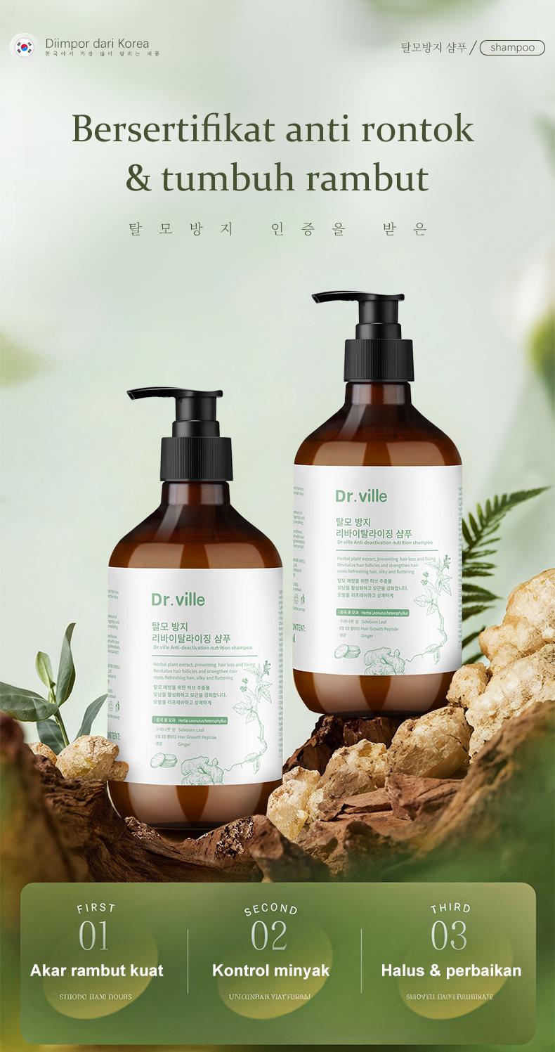Dr.ville Shampoo Anti Rontok & Penumbuh Rambut Cepat - Sampo Nutrisi Akar Rambut Bervolume Anti Lepek Halus Berkilau Original  500ml
