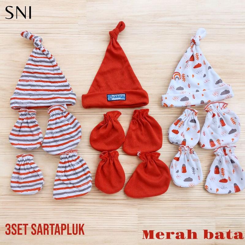 9in1 / 3 Set Topi Dan Sarung tangankaki Bayi Baru Lahir (SNI) Usia 0-3 Bulan Unisex Fashion 4