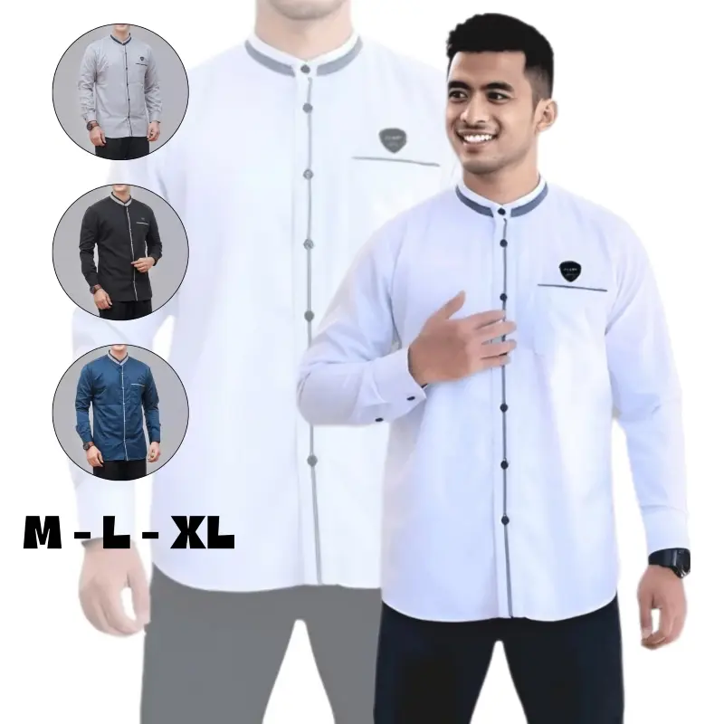 Baju Koko Lengan Panjang Putih Pria Dewasa Kemeja Koko Hadroh Bahan Katun Premium Nyaman