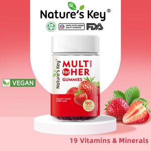 Nature's Key Halal  Women's Multivitamin Edible Gummies-19 Vitamins & Minerals,Immunity& Energy,Boost Metabolism,Skin & Bone Health with Niacinamide & Biotin,Strawberry and Blueberry Flavors(90 Gummies), & VEGAN & Pectin based & Gluten-Free Healthcare
