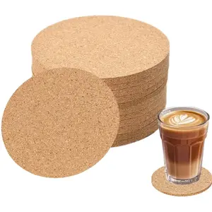 2/4/6Pcs Round Cork Coasters, Wooden Thick Drink Coasters, Heat Resistant Bar Coasters for Kitchen Restaurant Home Bar Cafe - 6Pcs Round 10x10cm