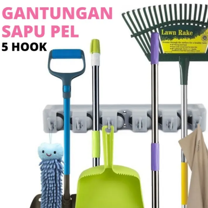Gantungan Sapu 5 Hook Gantungan Pel Alat Pel Sapu Jamin Kuat Kokoh