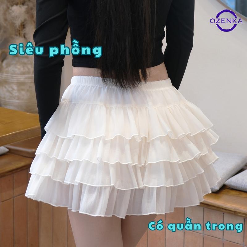 Chân váy ngắn xếp tầng nữ xoè bồng ozenka nhiều lớp không xẹp hack dáng tiểu thư phong cách y2k Hàn Quốc đi chơi dự tiệc