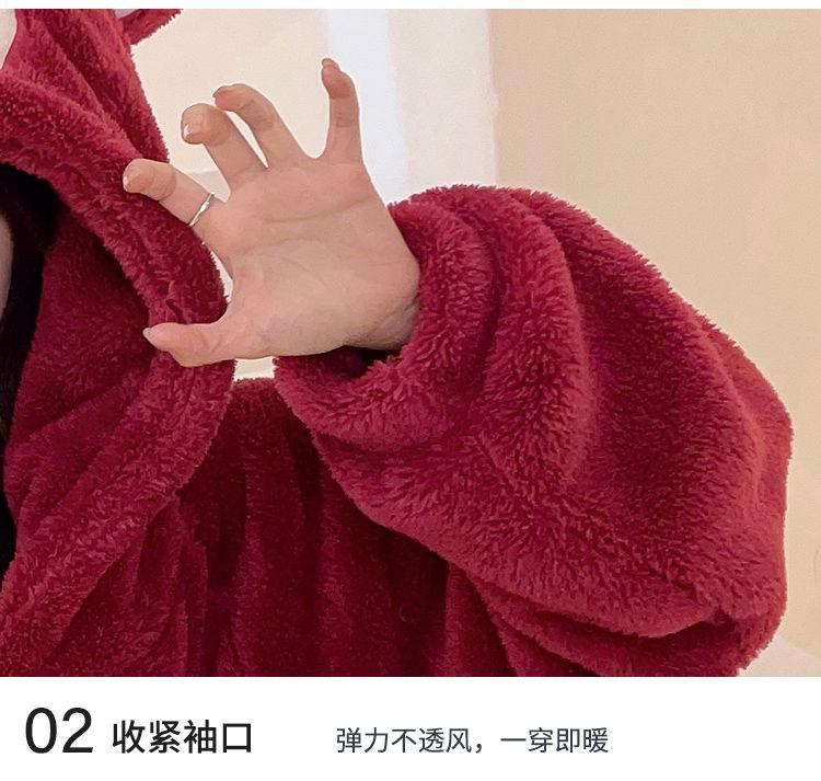 Product Introduction of Strawberry Bear One-Piece Coral Velvet Pajamas Female Stylish Simple and Versatile Flannel Cute Cartoon Student Can Be Outerwear Homewear 10
