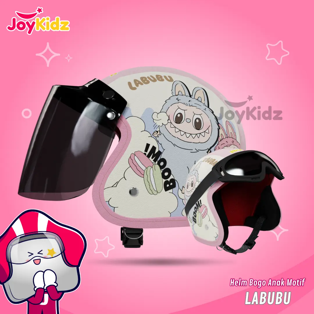 Helm Anak Perempuan 2 sampai 7 Tahun Bogo Retro Junior Motif Labubu Free Kaca