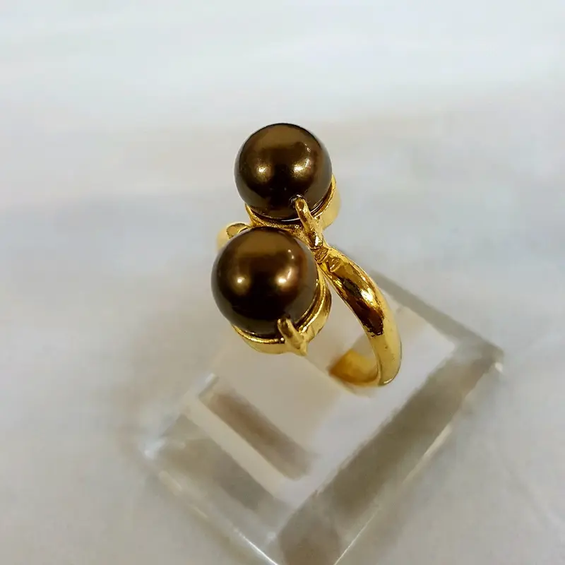 Cincin Mutiara Cokelat Lapis Emas Kuning 5