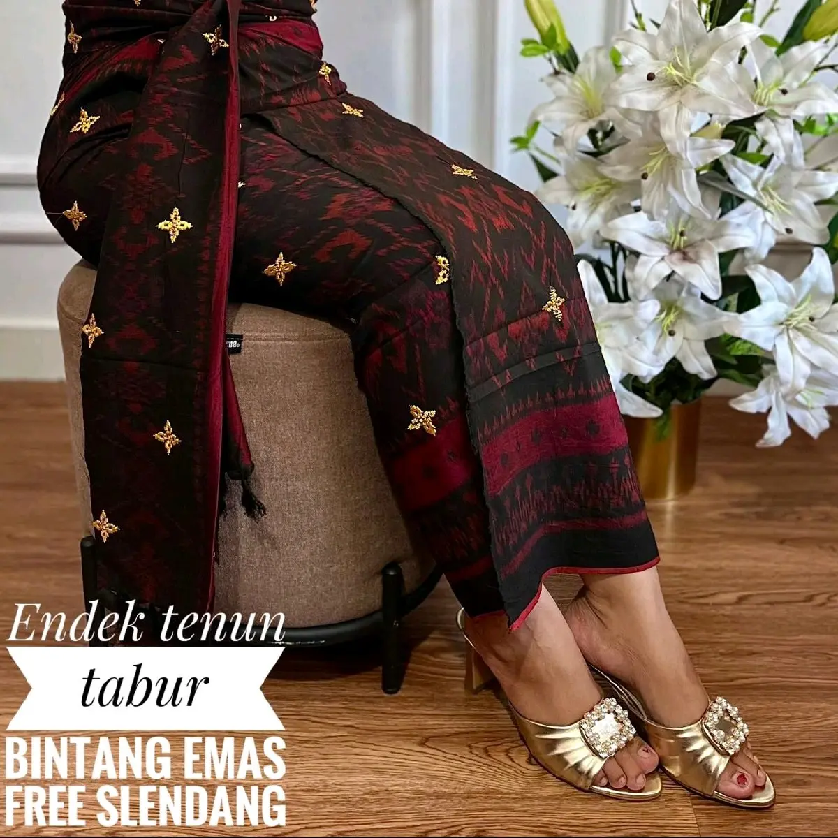 Kamen Lembaran Endek Tenun Bordir Lasem Tabur benang emas + slendang Kain Seragam Batik