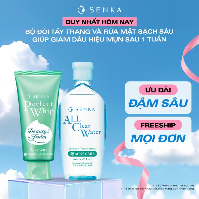   SENKA   Date T5 2026  Bộ đôi Nước tẩy trang micellar dành cho da mụn SENKA A.L.L CLEAR WATER+TONER FORMULA ACNE CARE 230ML & Sữa rửa mặt sạ̣ch mụn kháng khuẩn SENKA PERFECT WHIP ACNE CARE 100G 