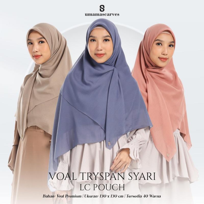 Jilbab Umama Scarf Voal Tryspan Syari Lasercut Logo S POUCH 130x130cm Kerudung Voal Premium 2