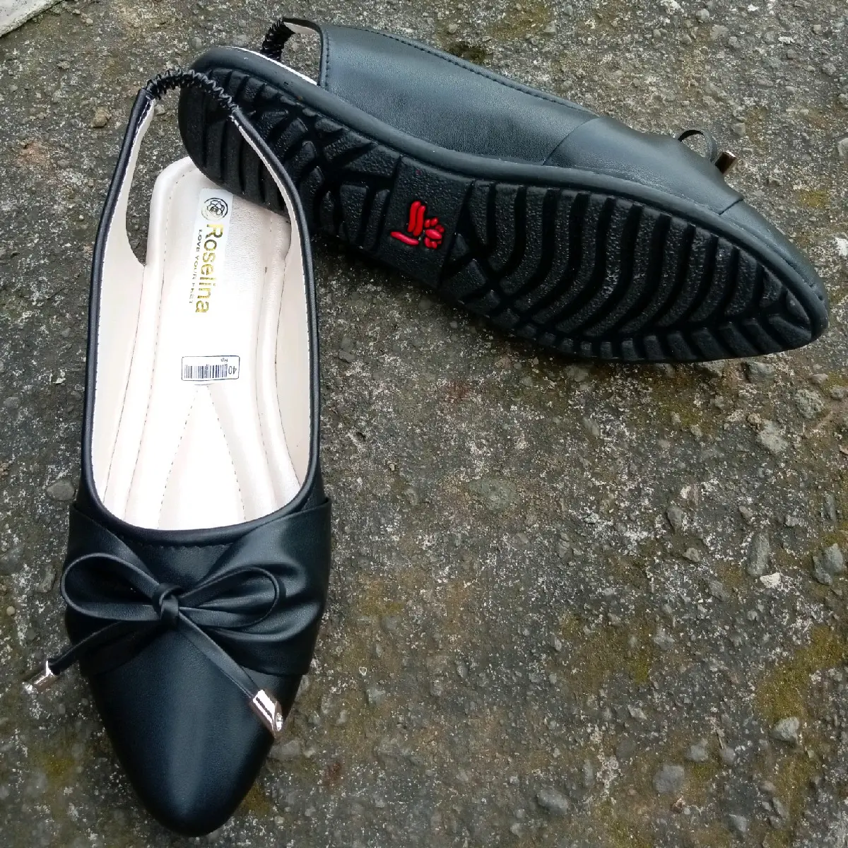 SS SEPATU WANITA FLATSHOES - FLATSHOES EMPUK SOL KARET KERJA WARNA HITAM PITA