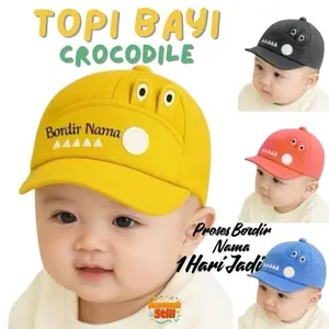 Topi Bayi Lucu Karakter Crocodile Bisa Custom Nama Cewek Cowok