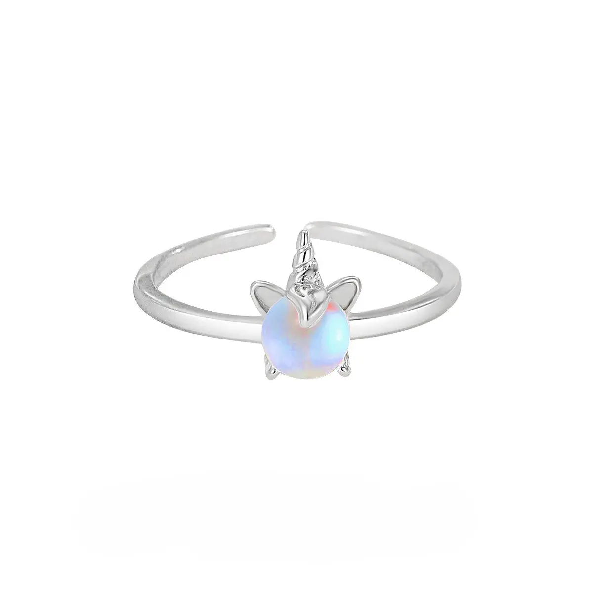 Nhẫn Đá Mặt Trăng Đá Kỳ Lân, Đồ Trang Sức Thanh Lịch Độc Đáo, Cá Tính, Đá Phantom, Nhẫn Hở, Đồ Trang Sức