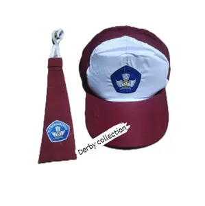 topi dan dasi sd.bordir logo biru.wanita-pia.bahan katun dril
