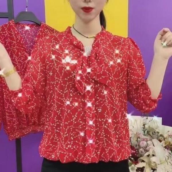 Áo Voan, Phong Cách Mới, Dành Cho Mẹ TRUNG NIÊN, Thời Trang, Áo Sơ Mi Nhỏ Phong Cách Phương Tây, In Cao Cấp, Cài Nút, Dáng Rộng Vừa Vặn, Áo Thanh Lịch, Dành Cho Nữ 4