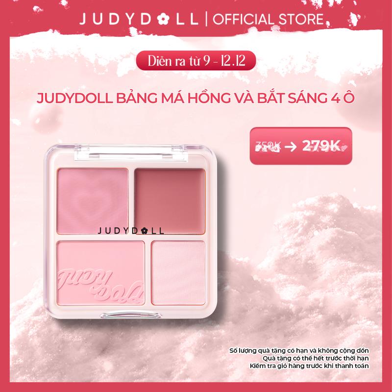   SPD  JUDYDOLLL Bảng Phấn Má hồng & Bắt sáng 4 ô 2-Trong-1 Blush & Highlight Palette 9g Trang Điểm 