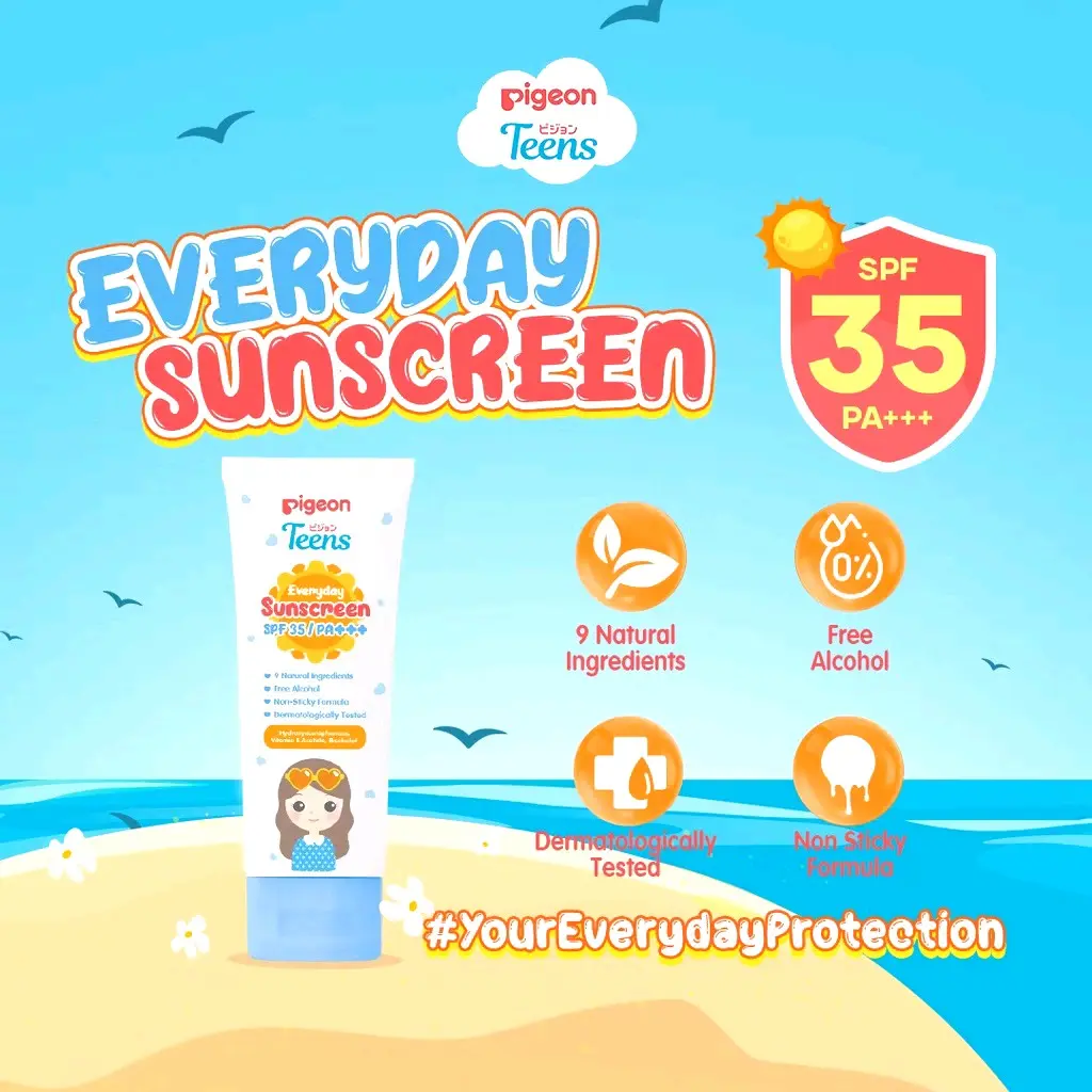 PIGEON TEENS EVERYDAY SUNSCREEN SPF 35/PA+++ 60ml & 30ml | Sunscreen Remaja Real SPF | No Whitecast | Non Sticky Formula - menmomstore