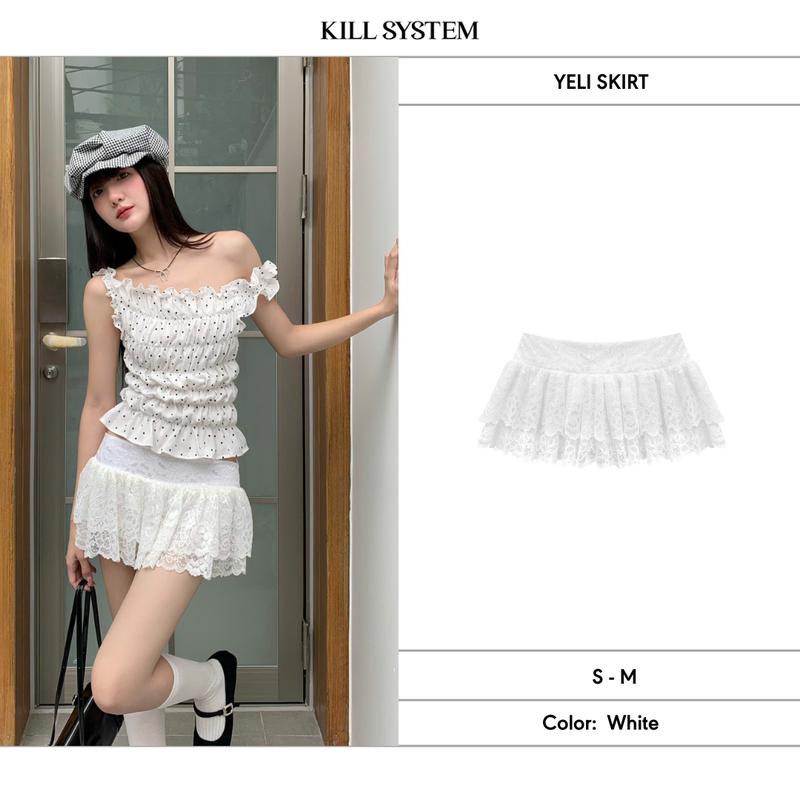 [HÀNG MỚI VỀ] Chân váy ren ngắn cạp thấp 2 tầng YELI -  KILLSYSTEM