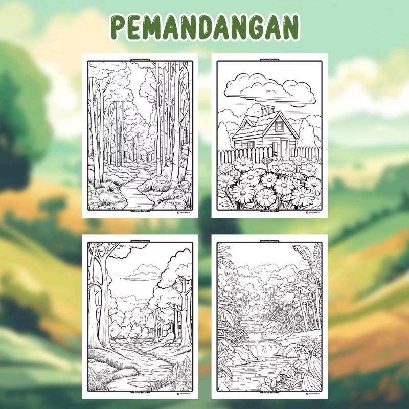 (20 pcs) gambar mewarnai pemandangan, gambar mewarnai anak art toys 2