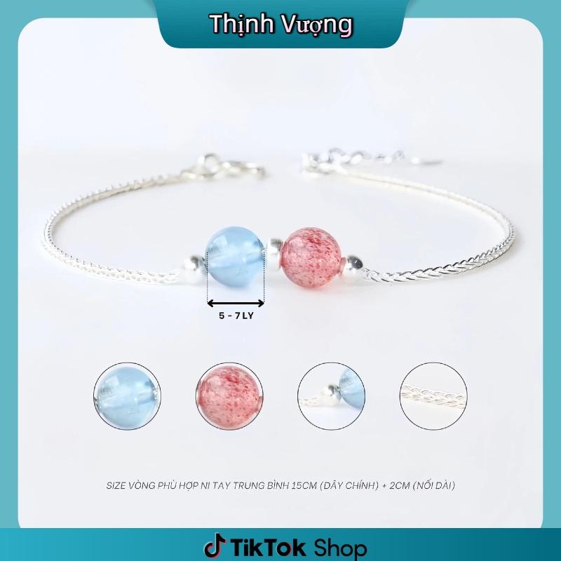 TV1 Vòng Tay Nữ Đính 2 Viên Đá Liugems Phong Thuỷ Tự Nhiên Mix Charm Bi Mini Size Nhỏ