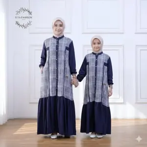 Gamis coupel ibu dan anak motif kotak katun haruka mix rayon twill sarimbit lebaran