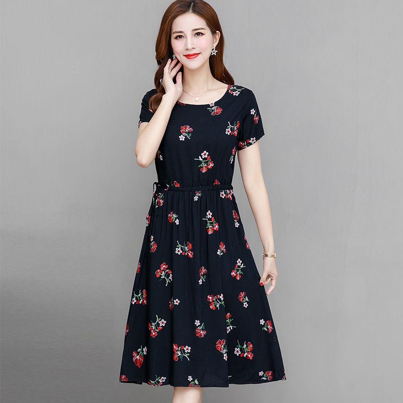 Spring and Summer New plus Size Women's Floral Dress Middle-Aged and Elderly Women's Dress Loose Slimming Plump Girls Anti-Aging Dress 2