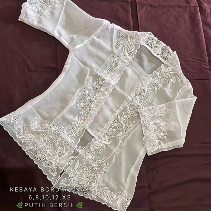 SAGARA KEBAYA Bordir Anak Putih Bersih Ukuran 6 8 10 12 XS Kualitas Terbaik