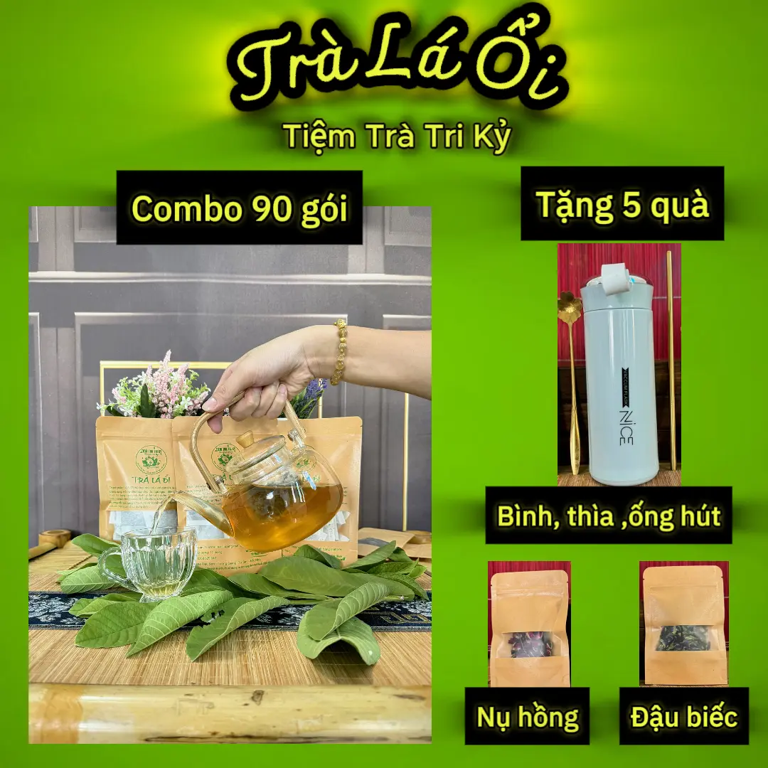 Trà lá ổi (mix lá sen) món quà từ thiên nhiên - Tiệm Trà Tri Kỷ - Tặng 5 phần quà xinh xắn bình, thìa, ống hút, nụ hồng, hoa đậu biếc Nước trà chè tea