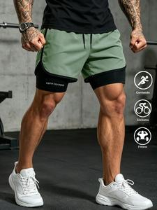 Pantalones cortos de correr para hombre 2 en 1 de secado rápido, pantalones cortos transpirables para gimnasio con forro de compresión, cintura elástica para baloncesto, fitness, jogging y entrenamiento