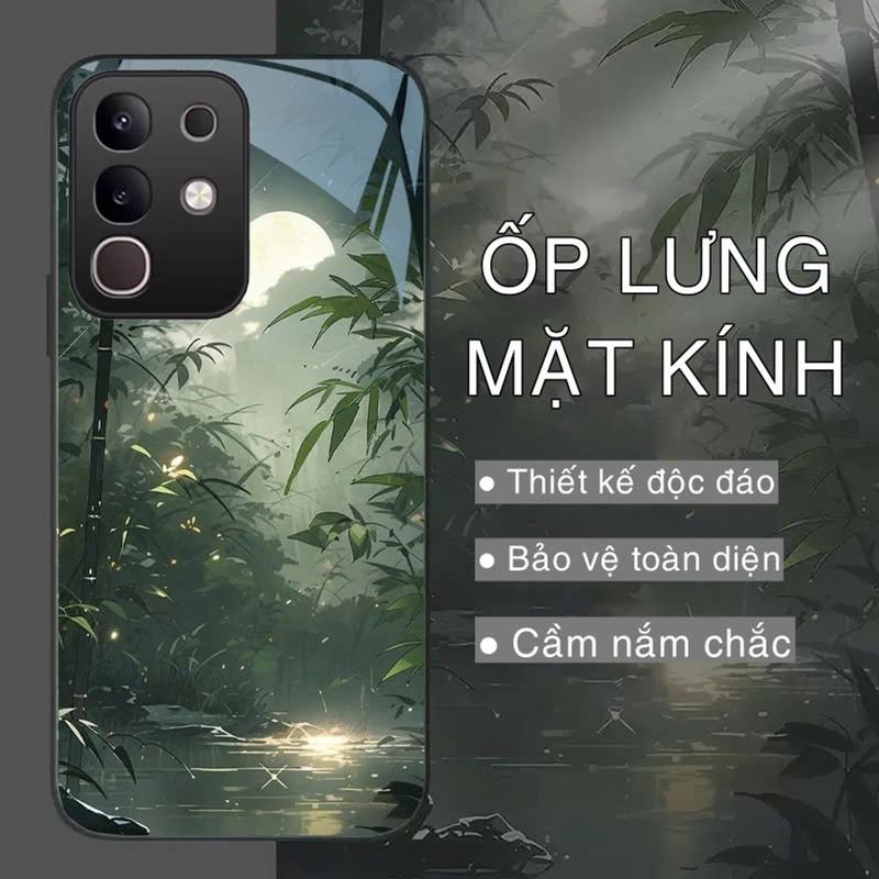 Ốp Lưng cho VIVO Y29 Mặt kính sáng bóng, cao cấp Họa tiết phong cảnh