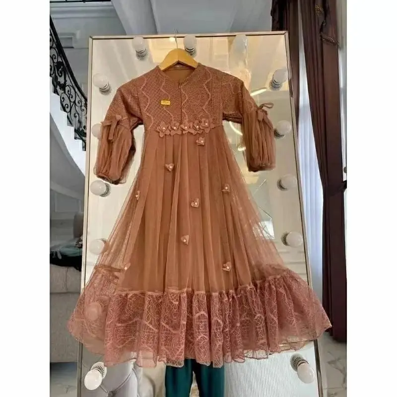 Gamis anak bunga mewah brokat tile dress pesta anak terlaris Baju Muslim Nyaman
