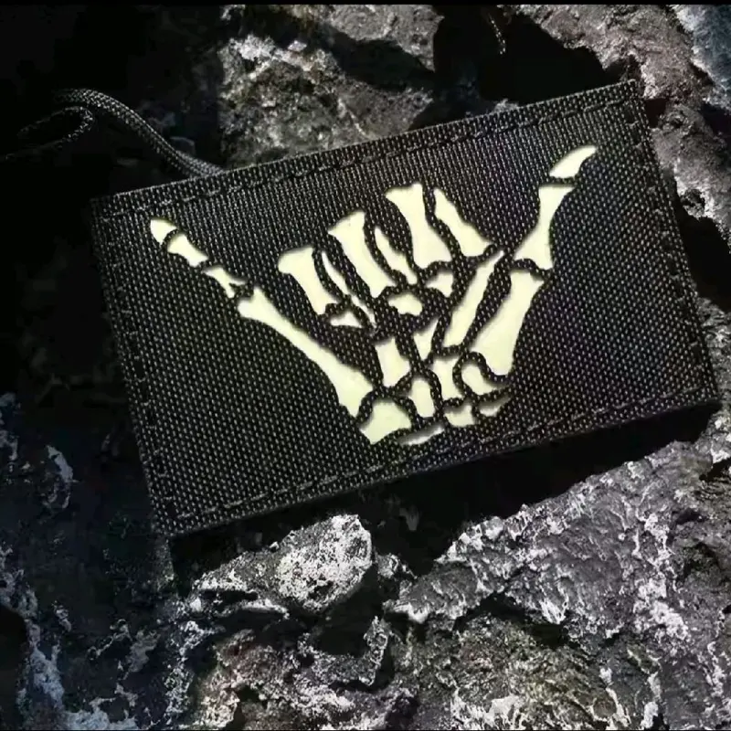 Skeleton Shaka Hang loose patch IR Combat ID patch Military ukuran 5cm x 8 cm 0