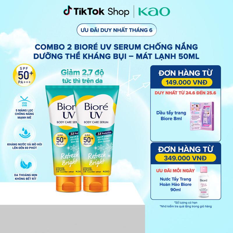 Combo 2 Serum Chống Nắng Dưỡng Thể Kháng Bụi - Sáng Mịn Mát Lạnh Biore 50ml kem chống nắng body biore
