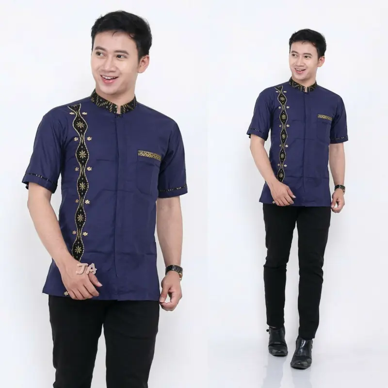BAJU KOKO PRIA DEWASA LENGAN PENDEK TERBARU KOMBINASI BATIK Motif Muslim  Katun Kurta Panjang 6