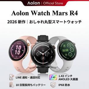 Aolon Mars R4 スマートウォッチ ラウンド型 若々しくおしゃれなデザイン ブルートゥース通話対応 LINE・Twitterのメッセージ確認可能 心拍数・睡眠トラッキング機能搭載 ギフトに最適