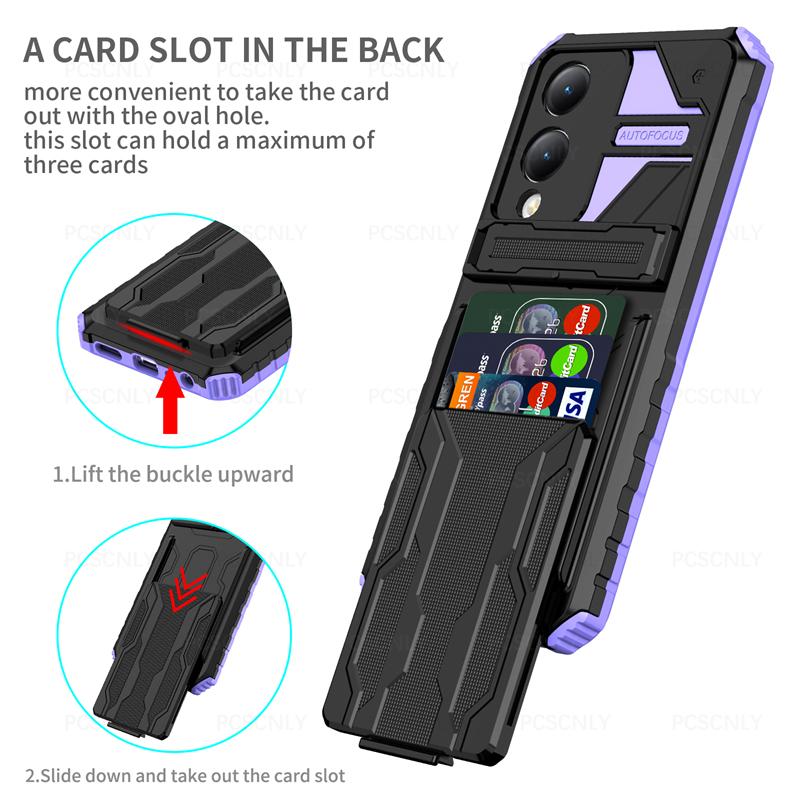 Product Introduction of Card Holder Phone Case For VIVO Y17S Casing Shockproof Armor Stand Hard Back Cover Multifunctional 5