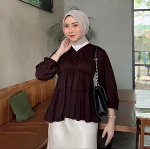 MIREYA BLOUSE ATASAN WANITA KERUT DADA LENGAN PANJANG KATUN