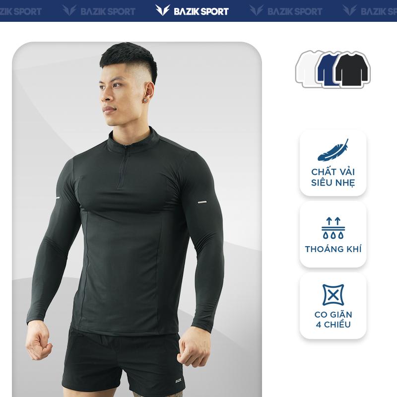 Áo Thun Dài Tay Nam Cổ Trụ 1/4 Zip BAZIK Relax Fit co giãn 4 chiều, vận động thoải mái, giữ nhiệt tốt
