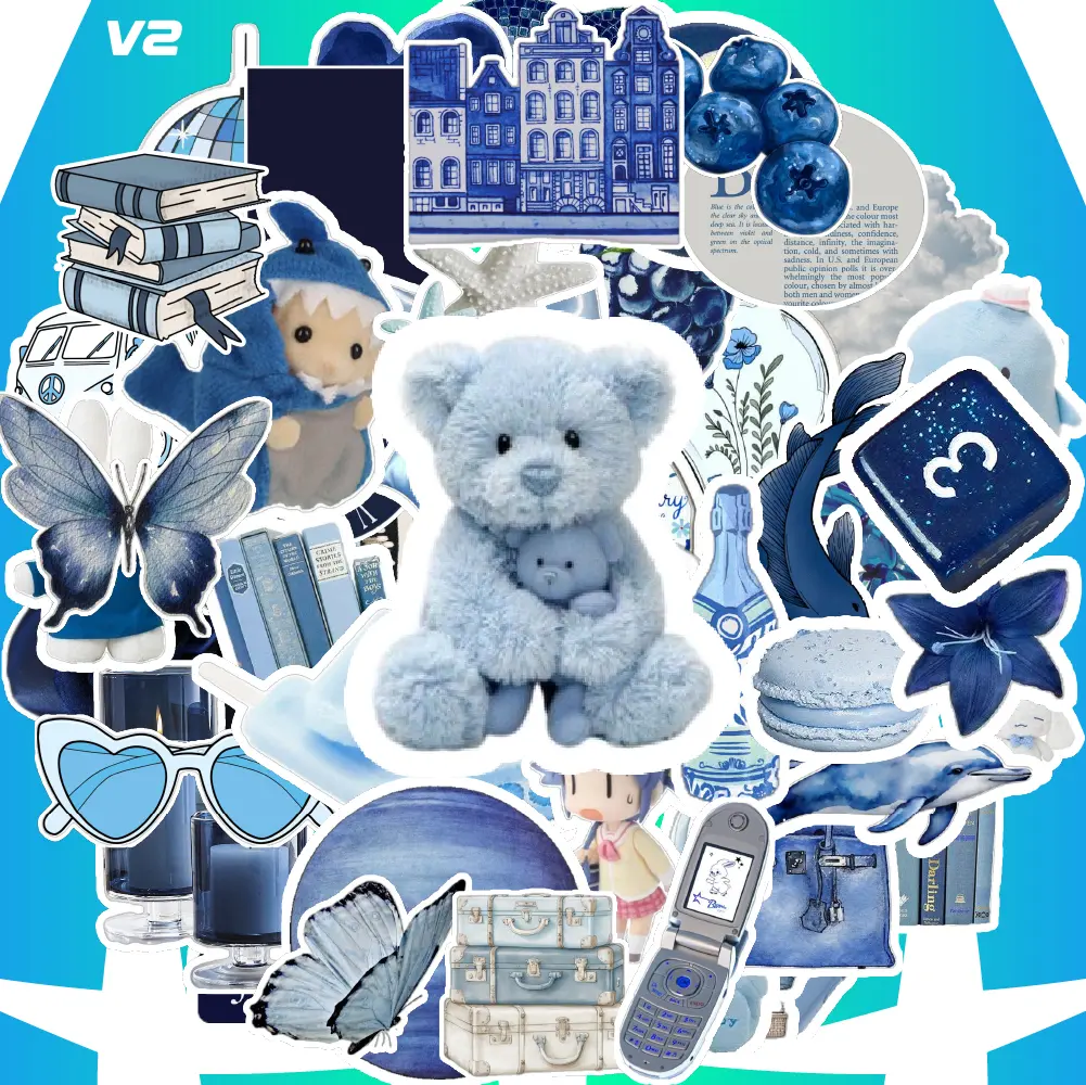 Stiker Aesthetic Ins Biru 50 PCS untuk Buku Diary/Buku Harian/Dekorasi Laptop/Dekorasi HP/Sticker Helm Lucu - Hadiah Paper Stationery