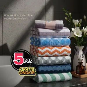 KUP - COD MURAH PAKET 5 PCS HANDUK DEWASA UK 70 x 140 CM MOTIF & WARNA RANDOM cocok untuk Hadiah Kado